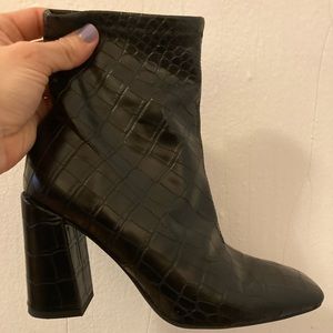 Franco Sarto black alligator booties